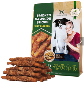 Dog Smoked Rawhide Sticks Wrapped Chicken Pet Natural Chew Treats Grain Free Organic Meat Healthy Human Grade Dried Snacks in Bulk